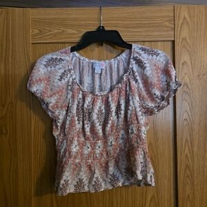 Girls' Patterned Blouse - Pink and Brown